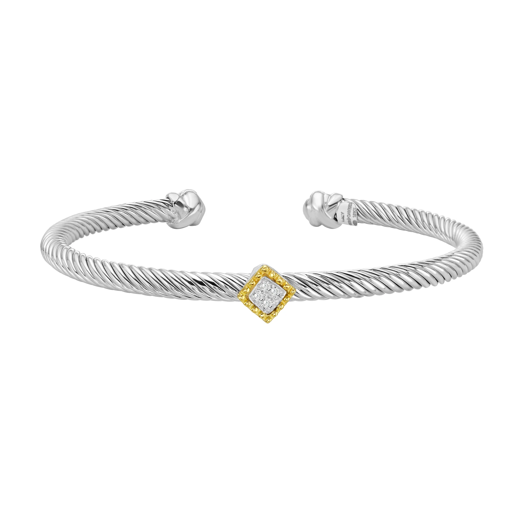 Image of Silver & 18K Twist Square Diamond Cuff Bangle