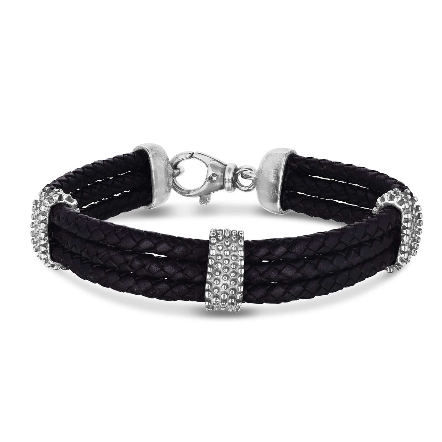 Image of Silver Three Strand Leather Popcorn Bracelet