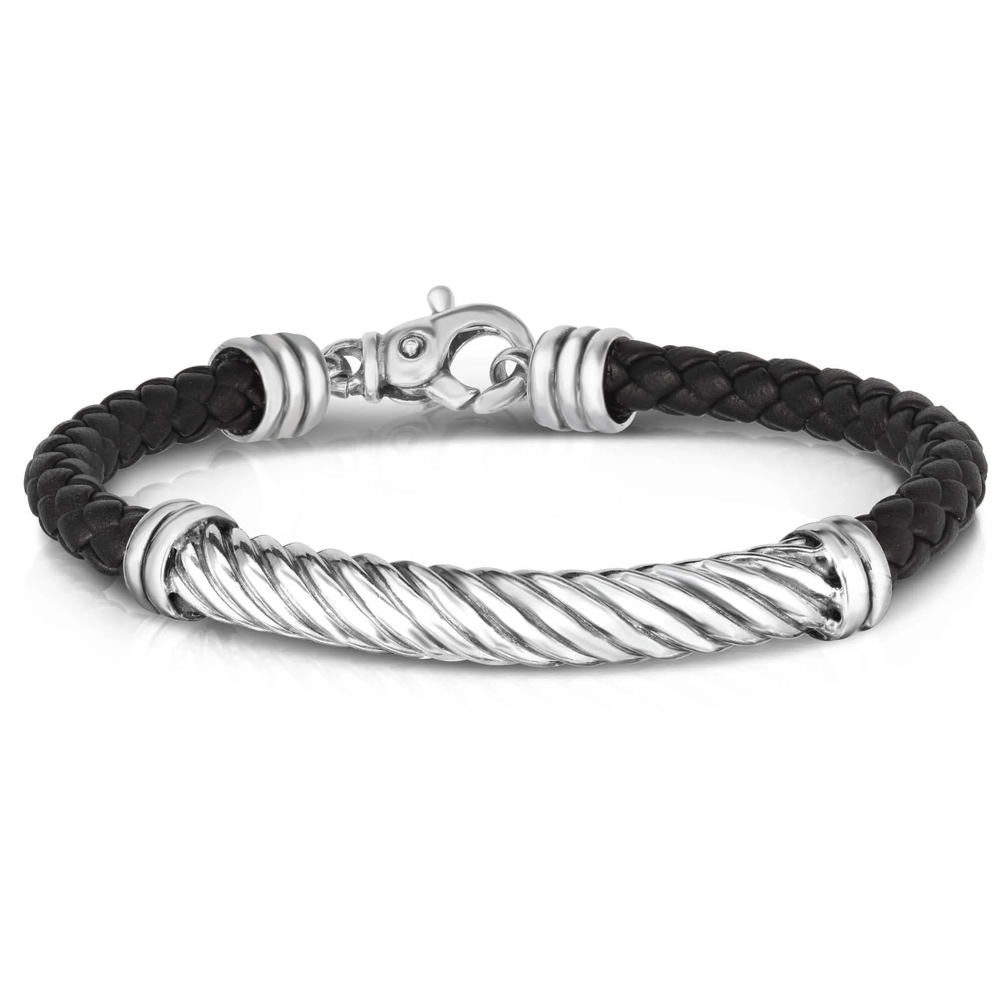 Image of Silver Men's Twisted Cable Leather Bracelet