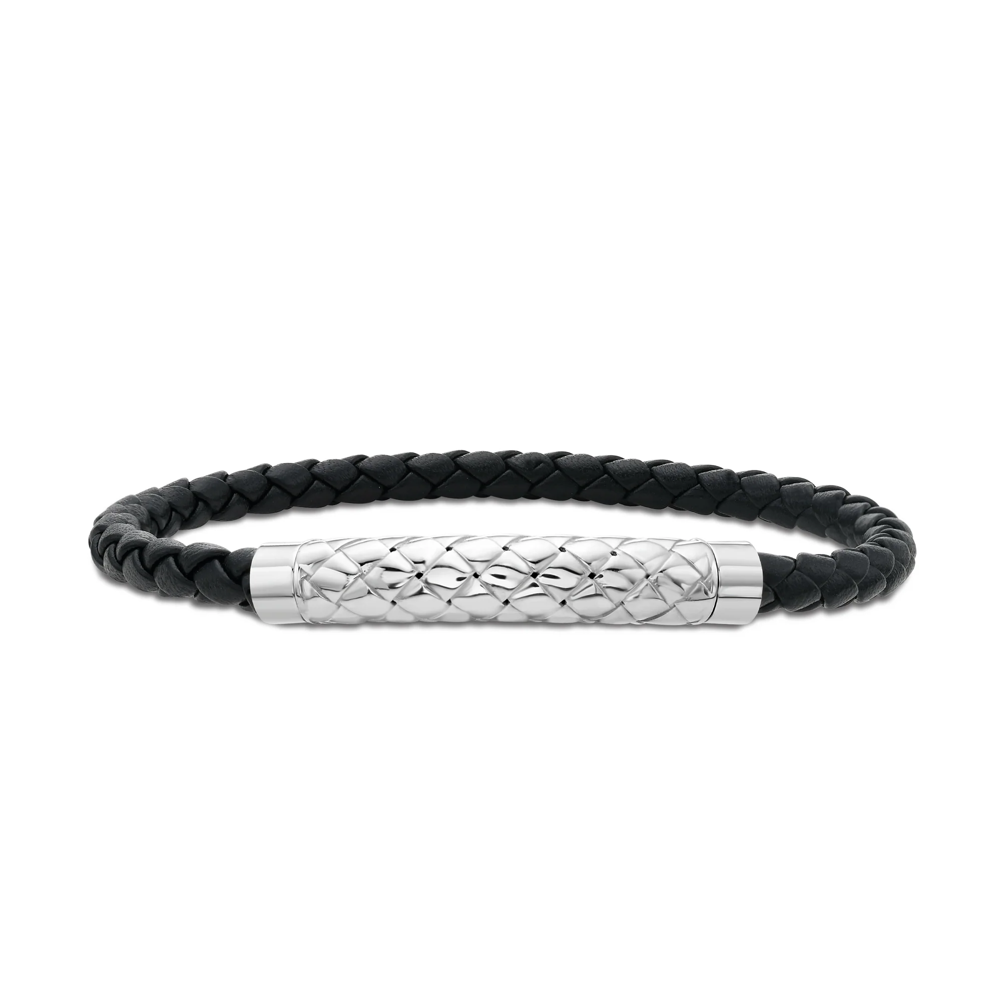 Image of Silver Woven Bar Leather Bracelet