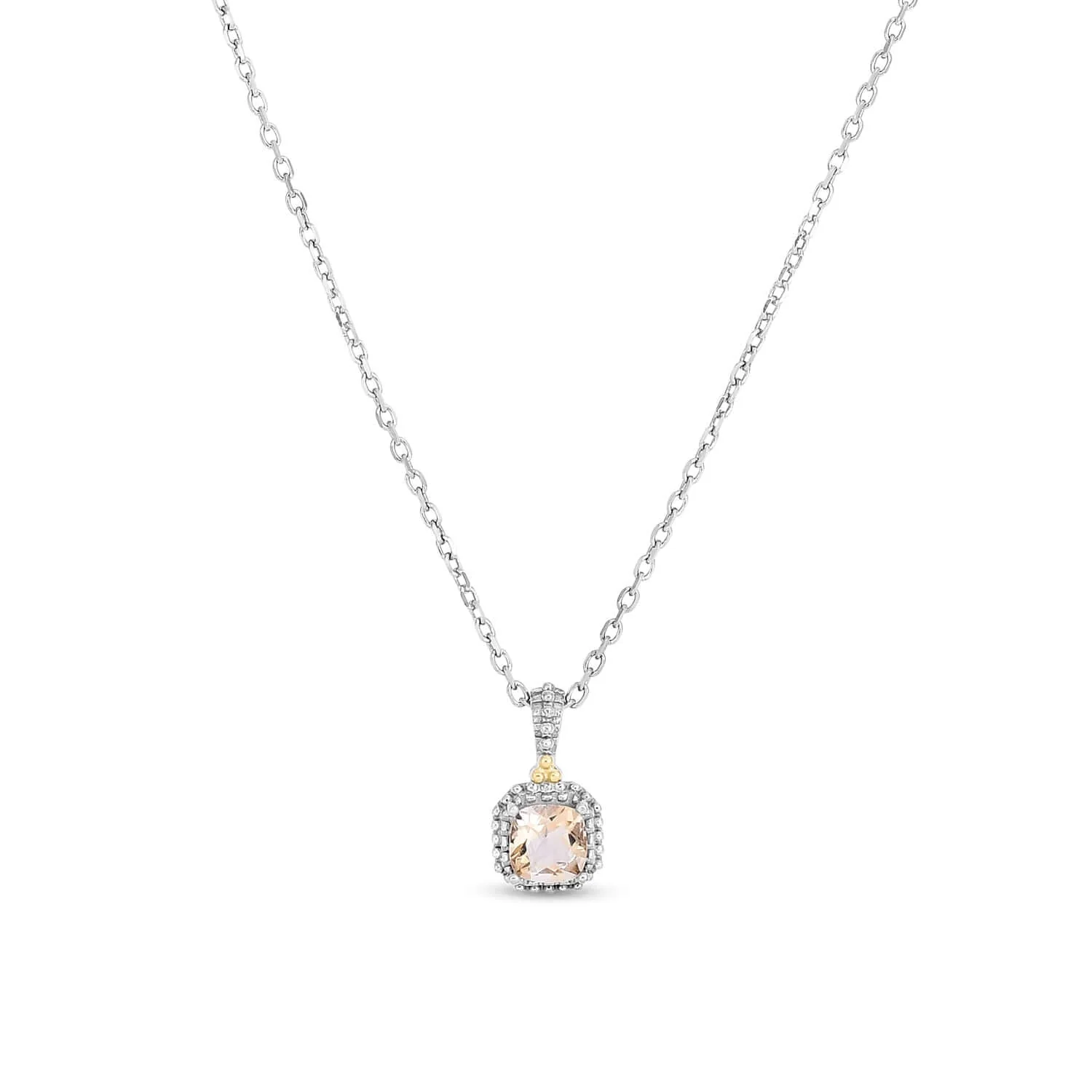 Image of Silver & 18K Gold Mini Cushion Honey Quartz Necklace