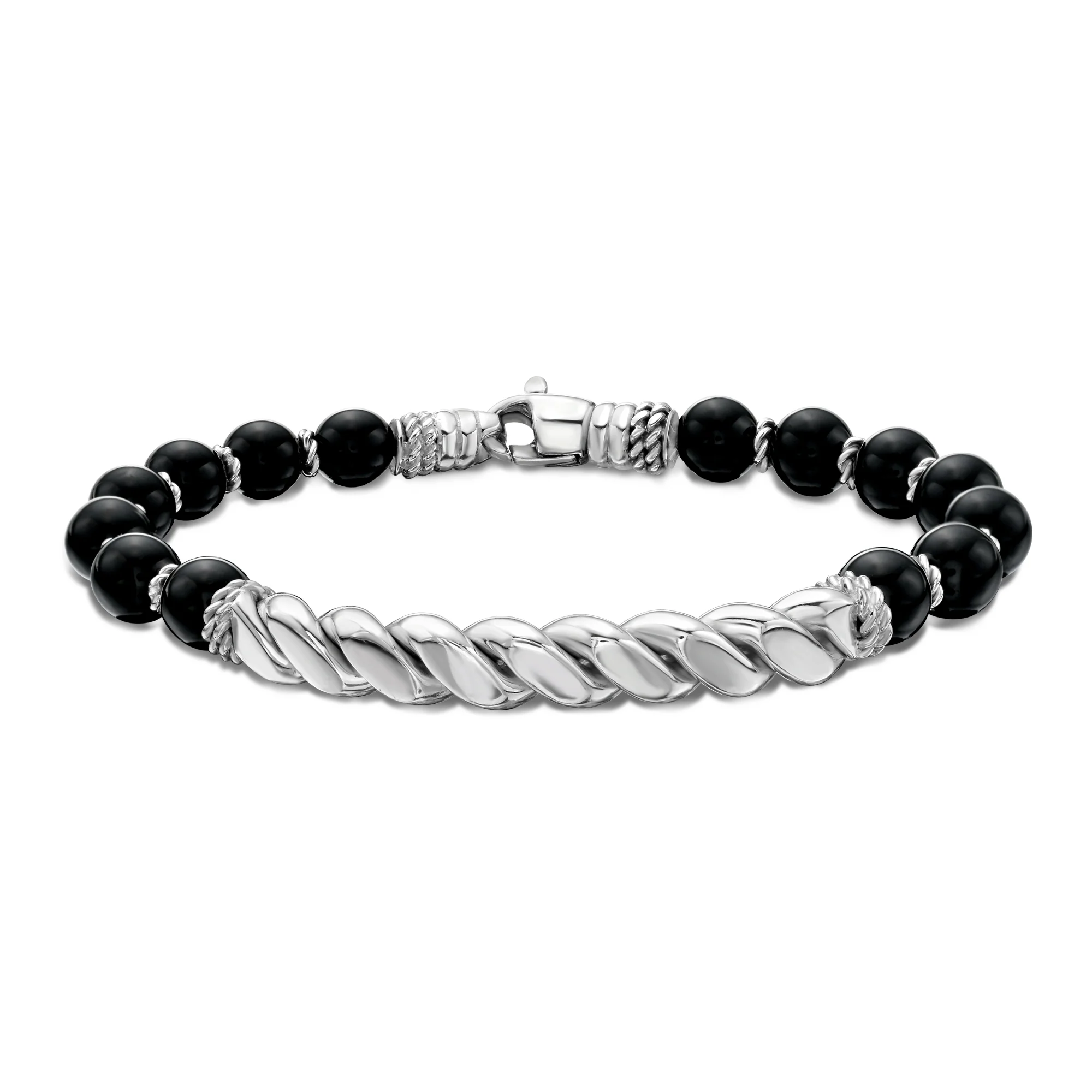 Image of Silver Twist Bar & Onyx Bead Bracelet