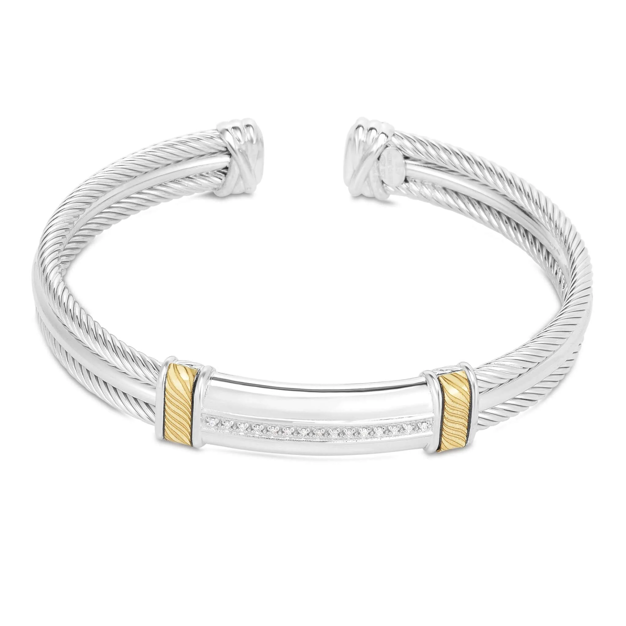 Image of Silver & 18K Gold Cable Cuff Bracelet with Diamonds