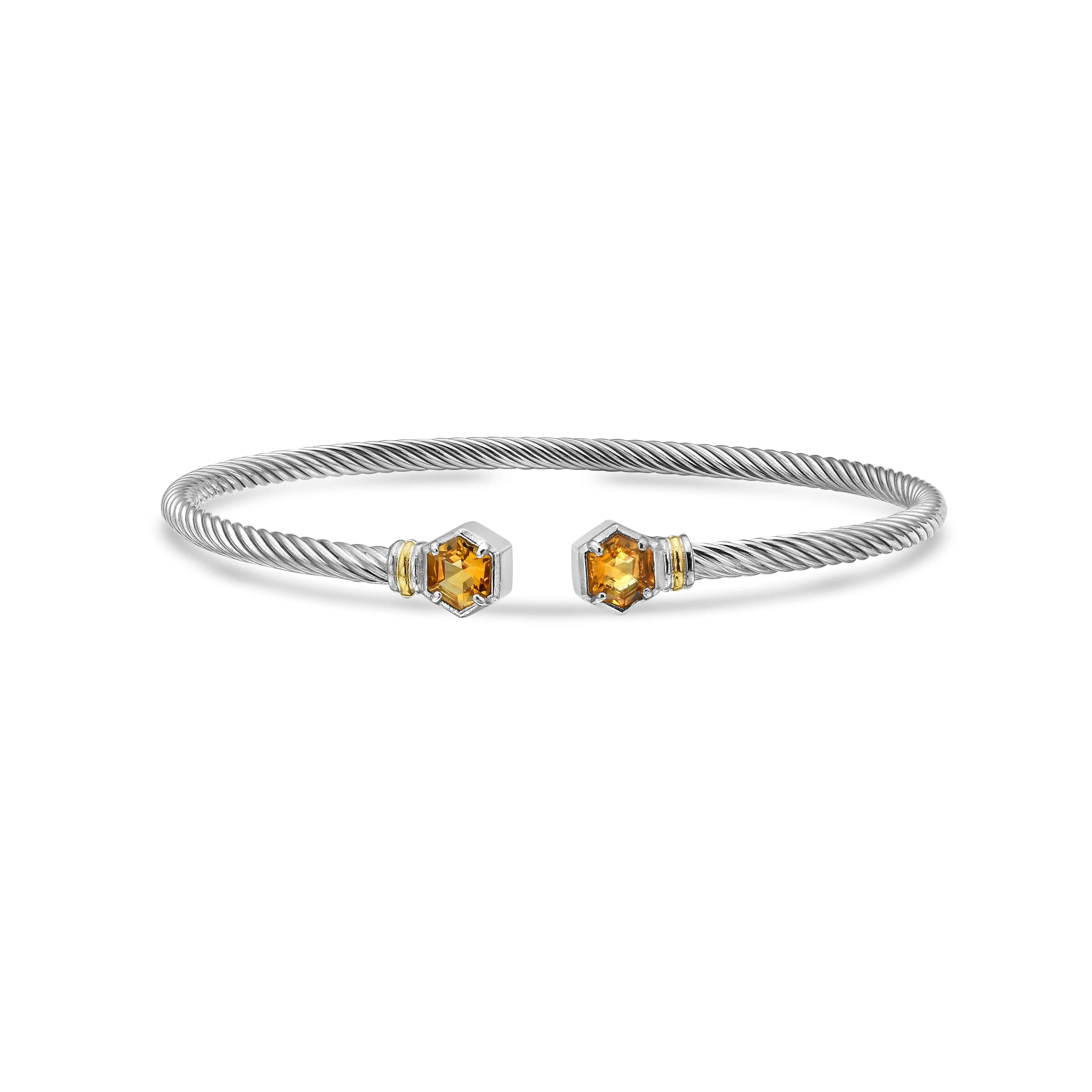 Image of Silver & 18K Hexagon Cable Citrine Bangle