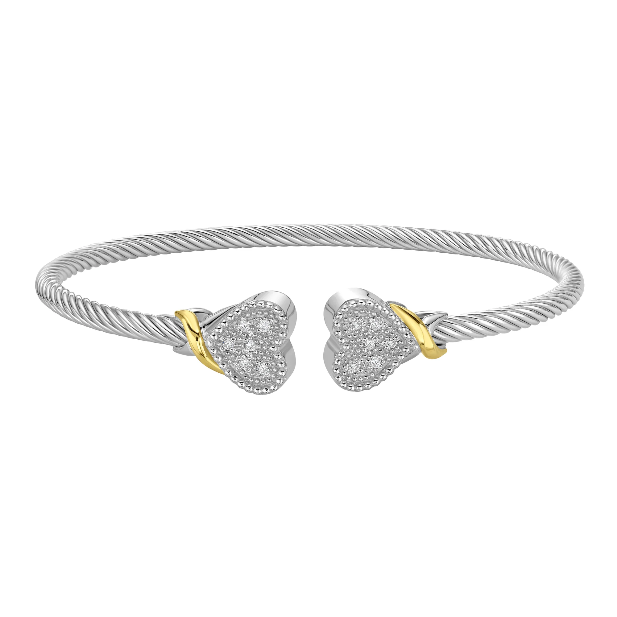 Image of Silver & 18K Diamond Heart Cuff Bangle
