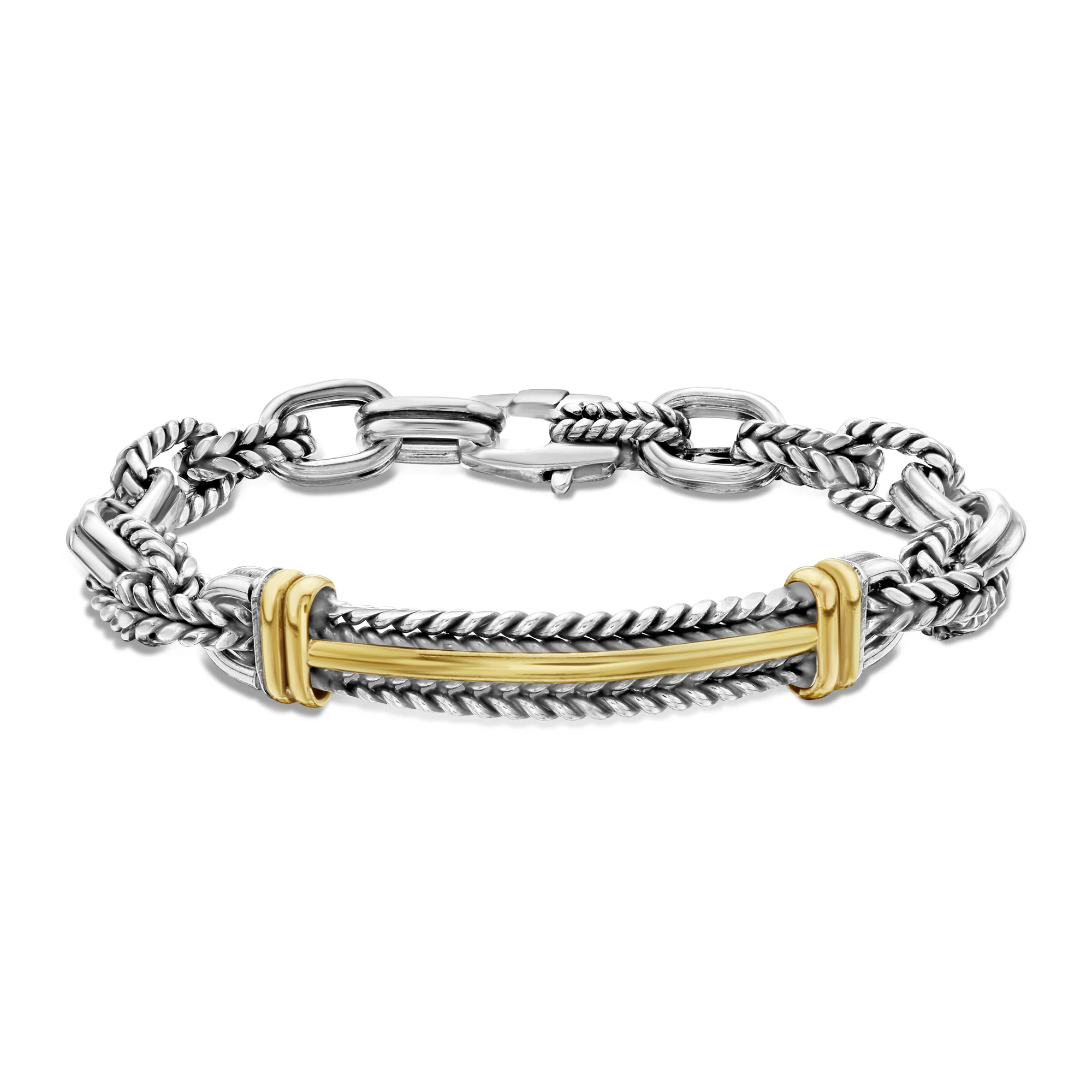 Image of Silver & 18K Men's Cable Link Bar Bracelet