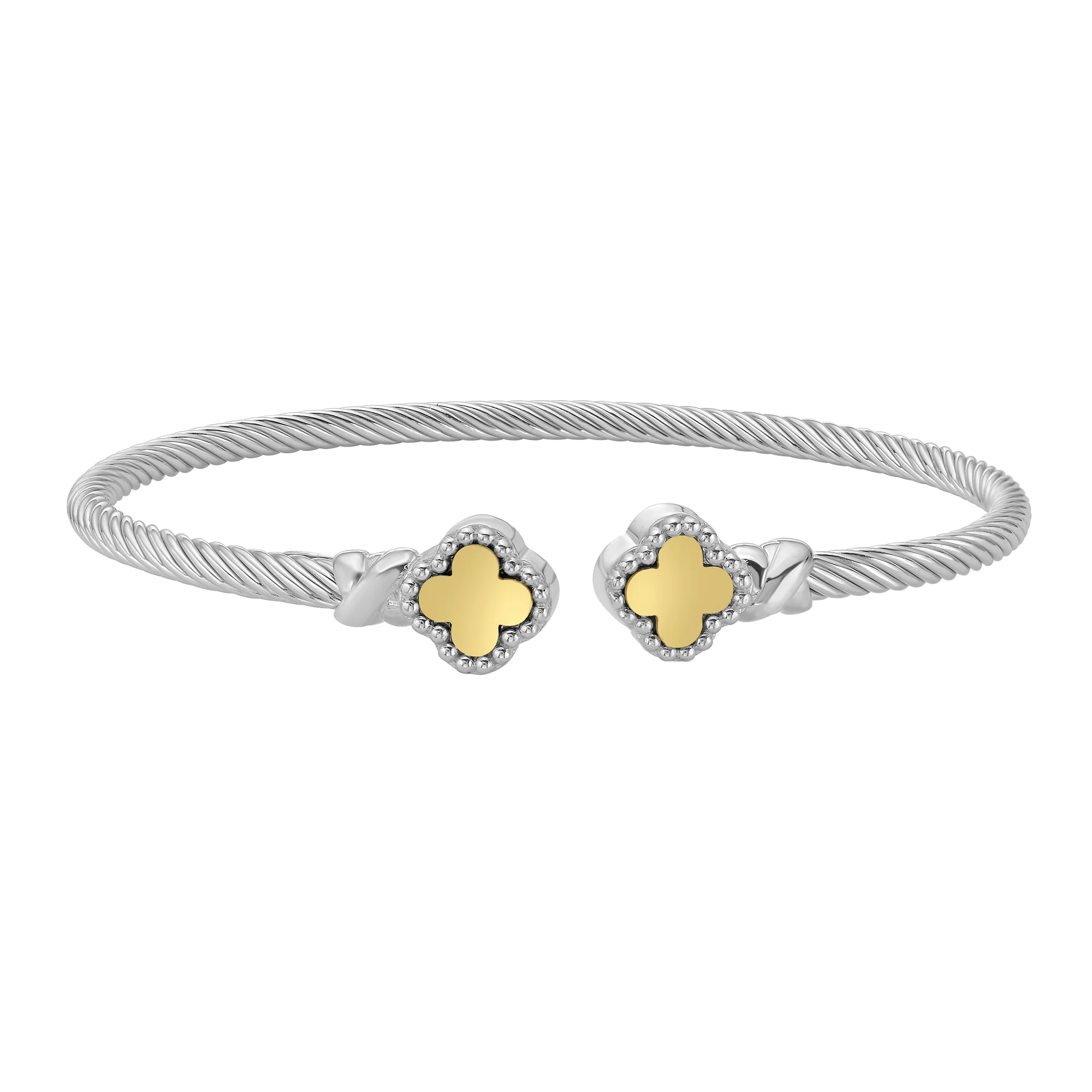 Image of Silver & 18K Polished Clover Cuff Bangle