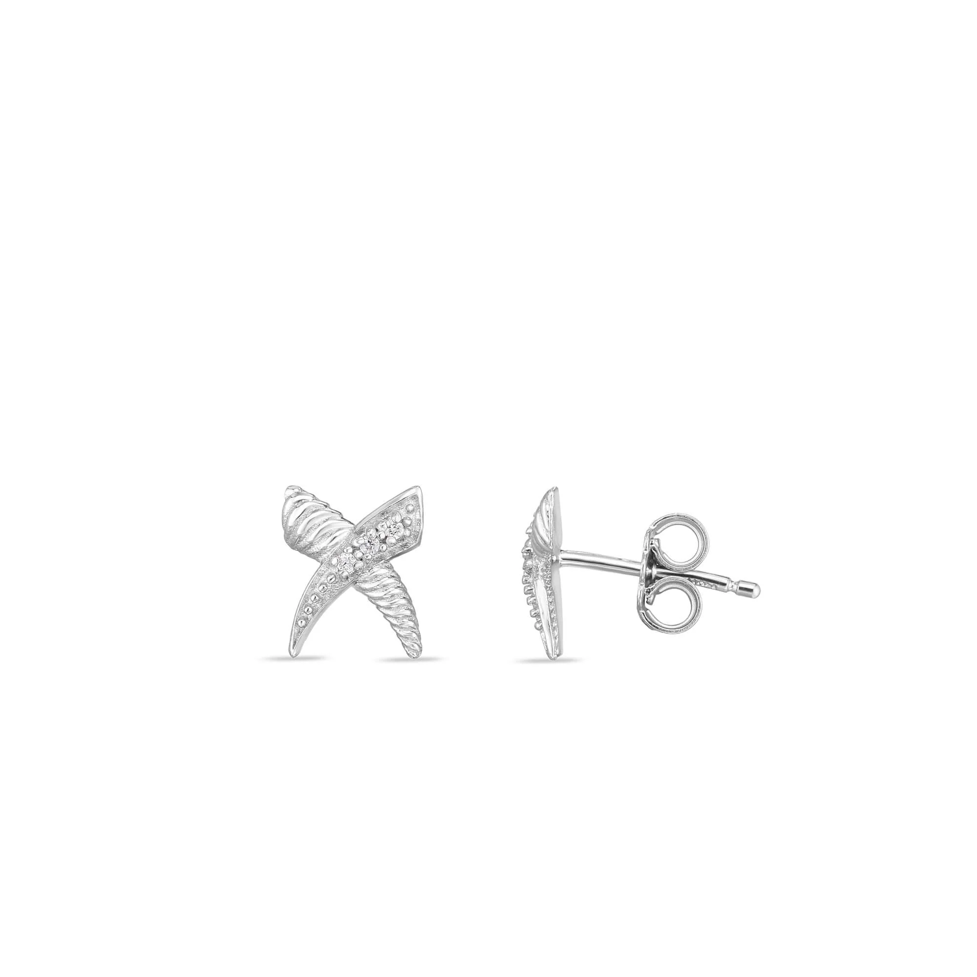 Image of Mini Silver Sculpted 'X' Diamond Cable Earrings