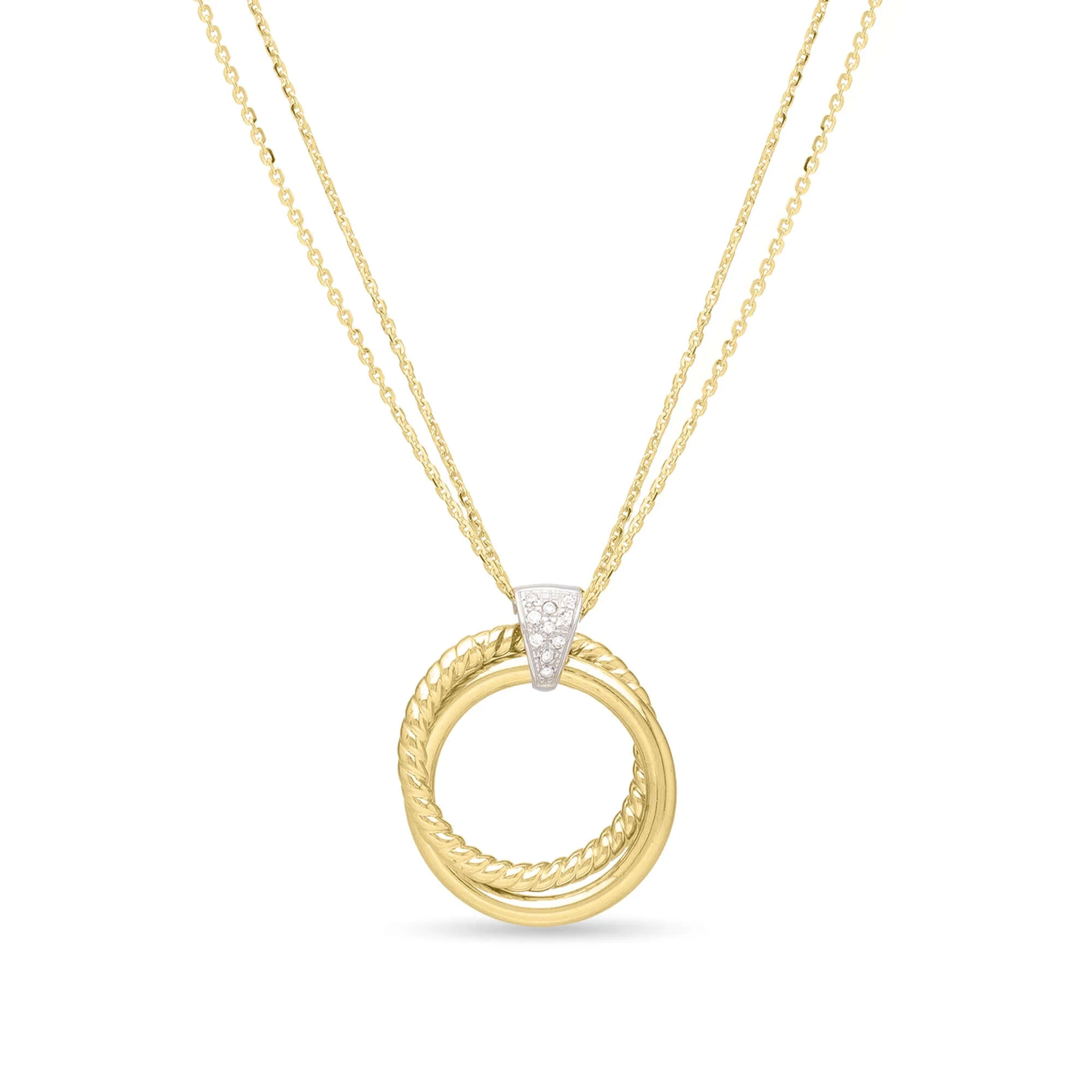 Image of 14K Gold & Diamond Interlocking Rings Pendant Necklace