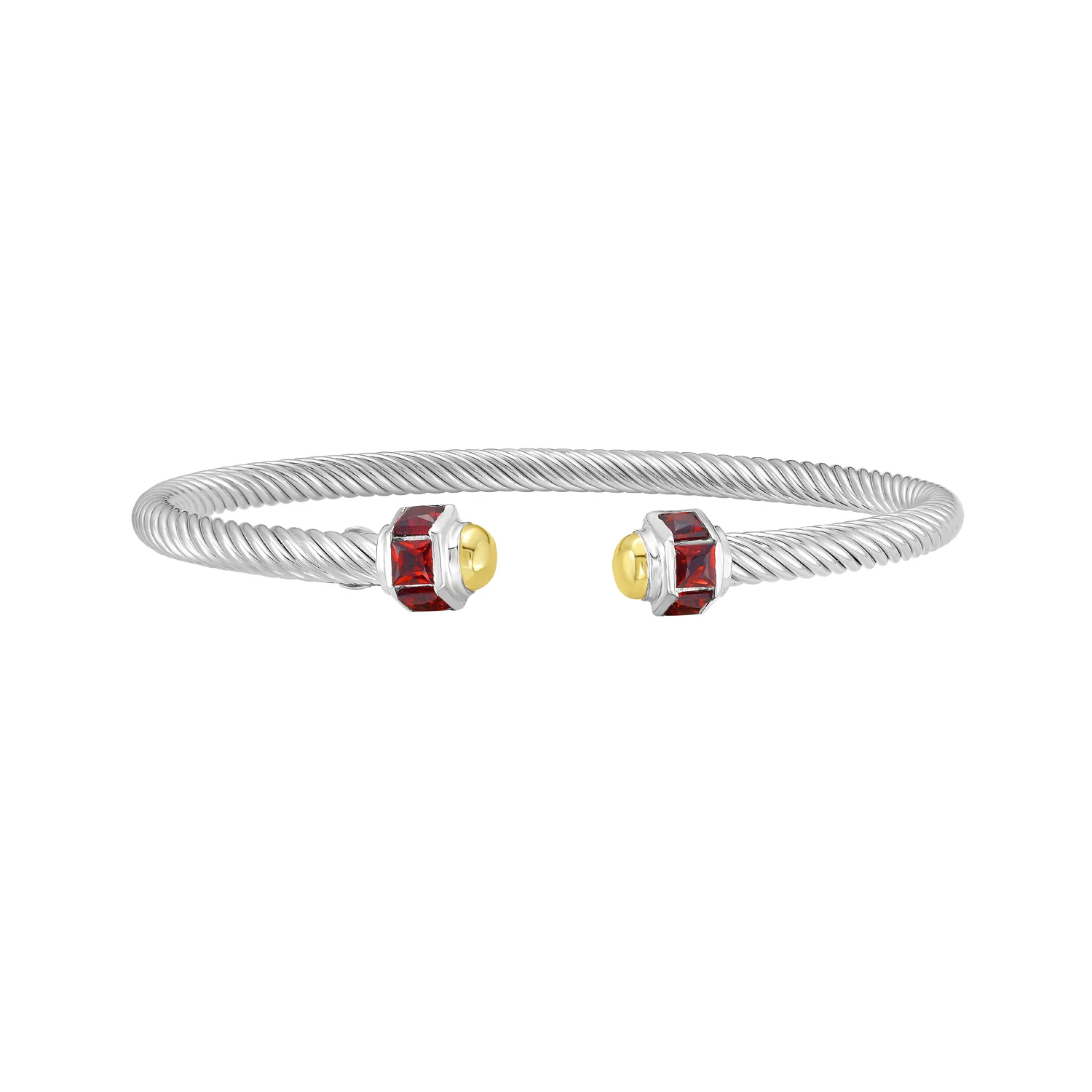 Image of Silver & 18K Garnet Retro Italian Cable Bangle