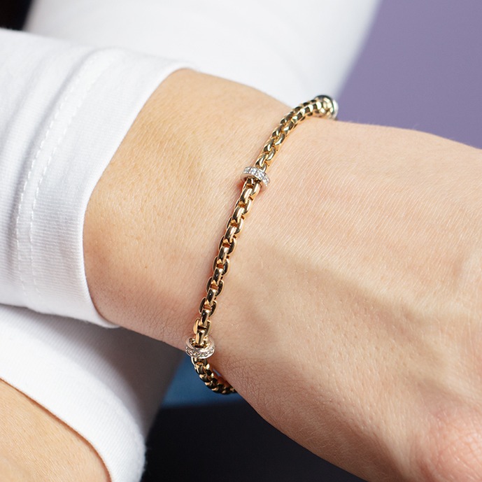 Diamond Triple Rondel Venetian Link Bracelet