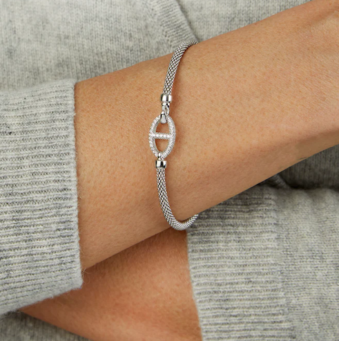 Silver & Diamond Prosecco Anchor Bangle