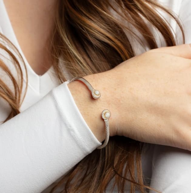 Silver & 18K Round Tip Pearl BANGLE
