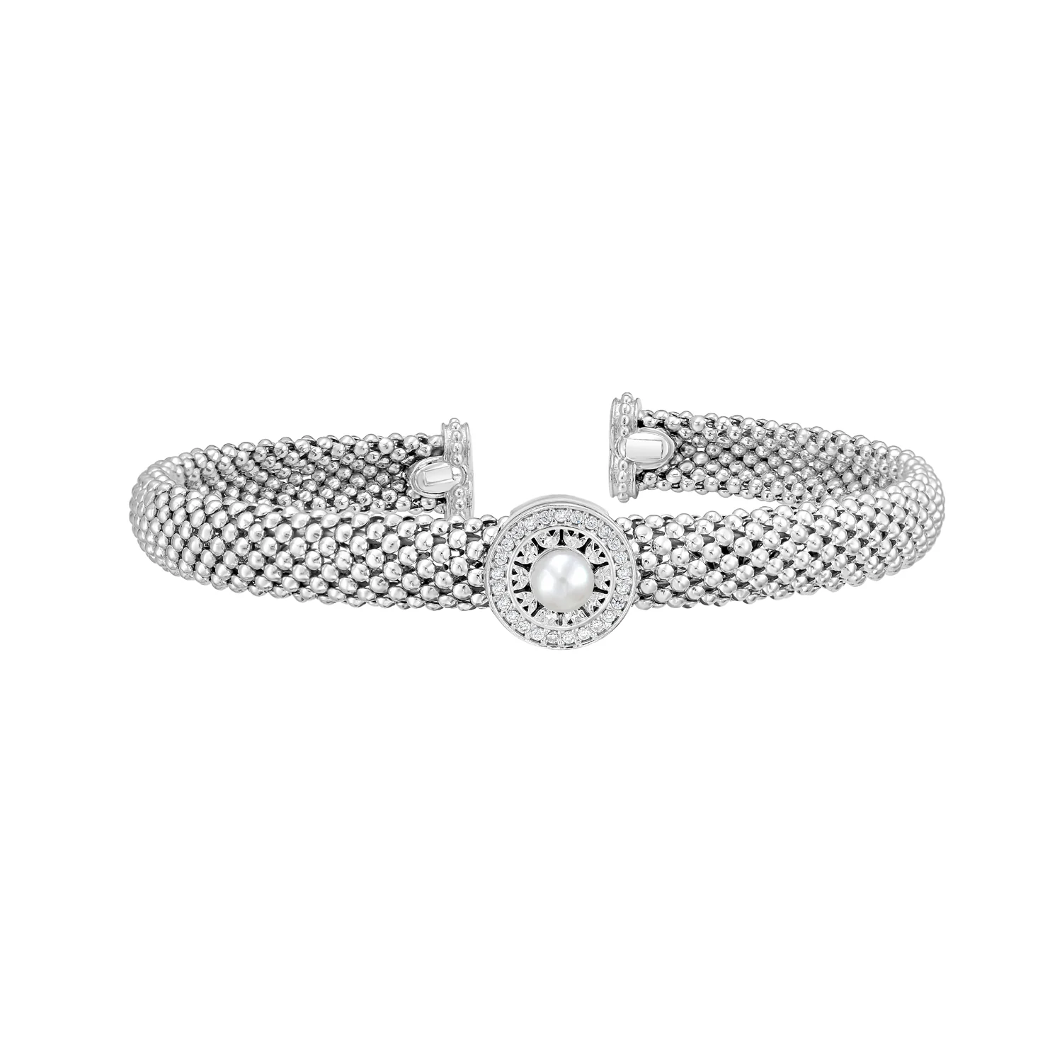 Image of Silver & Diamond Prosecco Deco Pearl Bangle