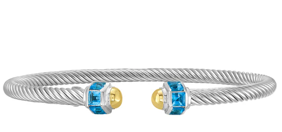 Silver & 18K Blue Topaz Retro Italian Cable Bangle SKU: SILB10640