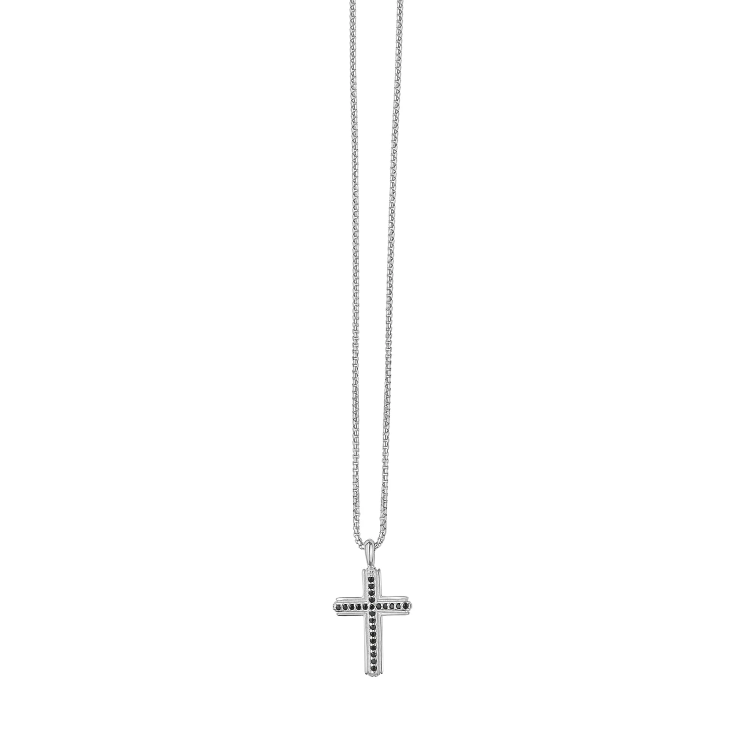 Image of Silver Men's Mini Black Spinel Cross Necklace