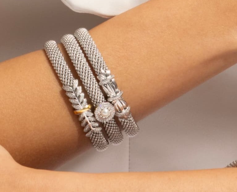 Silver & Diamond Prosecco Deco Feather Bangle