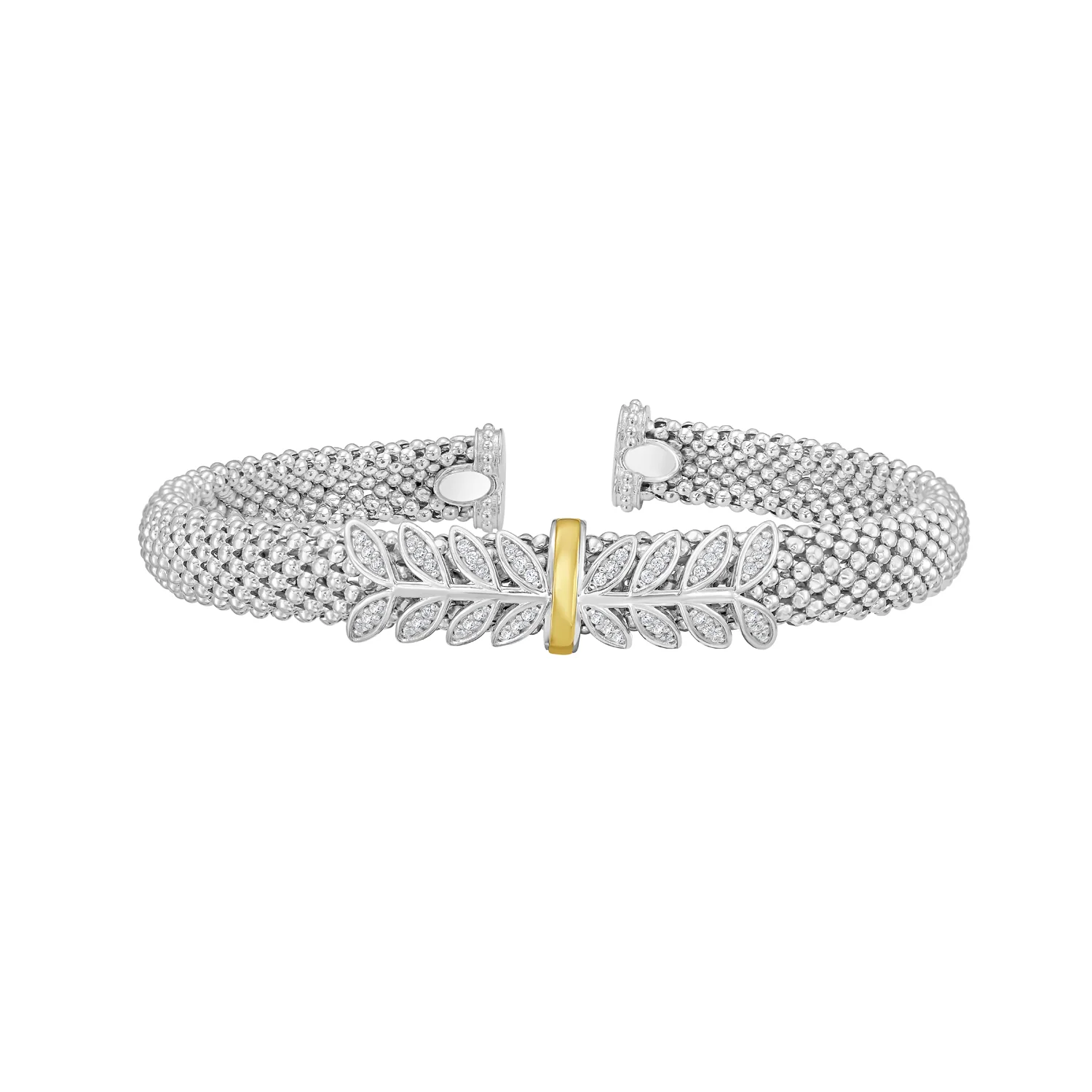 Image of Silver, 18K & Diamond Prosecco Deco Wreath Bangle