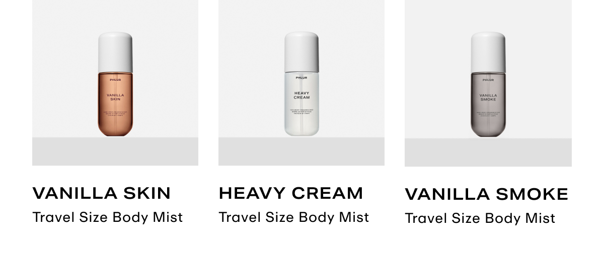 Travel Size Body Mist - Vanilla Skin, Heavy Cream, Vanilla Smoke