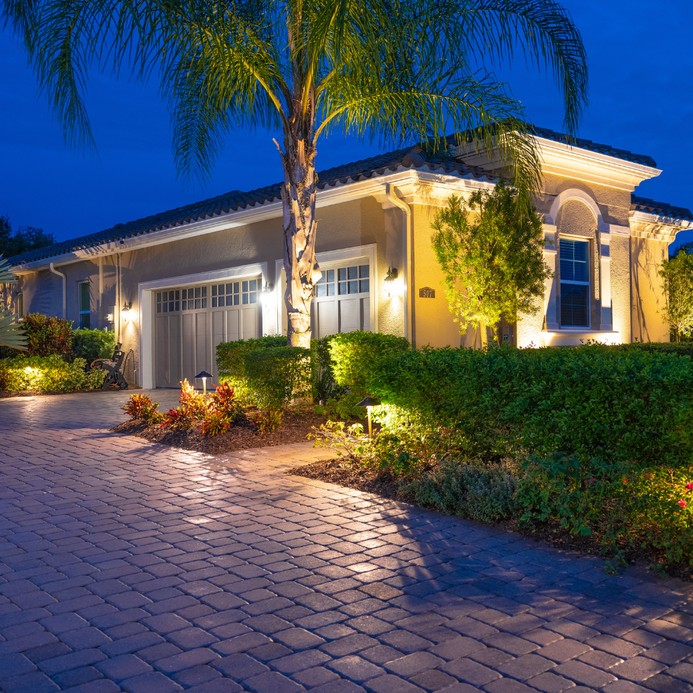 how lit at night by landscape lighting