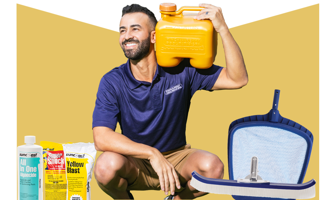 man with pool chemicals