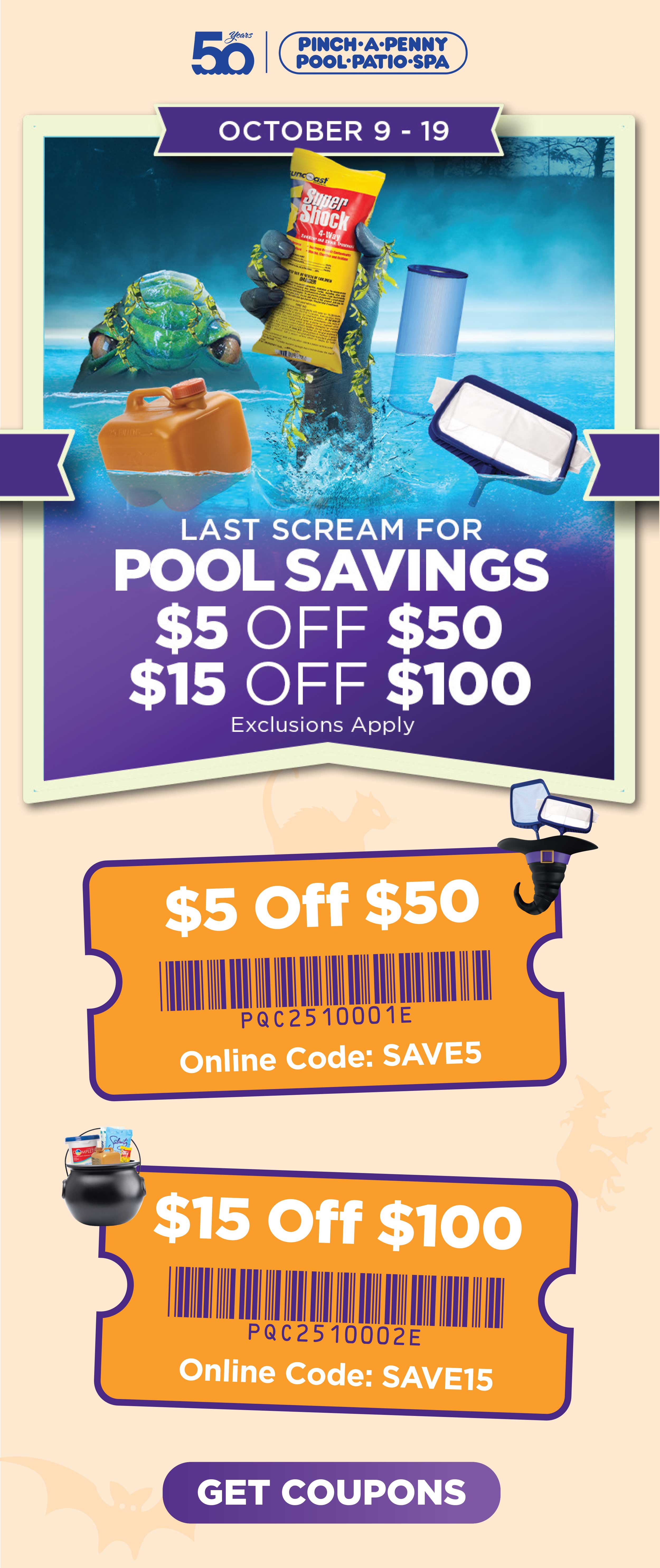 Get $5 off $50 and $15 off $100 coupons