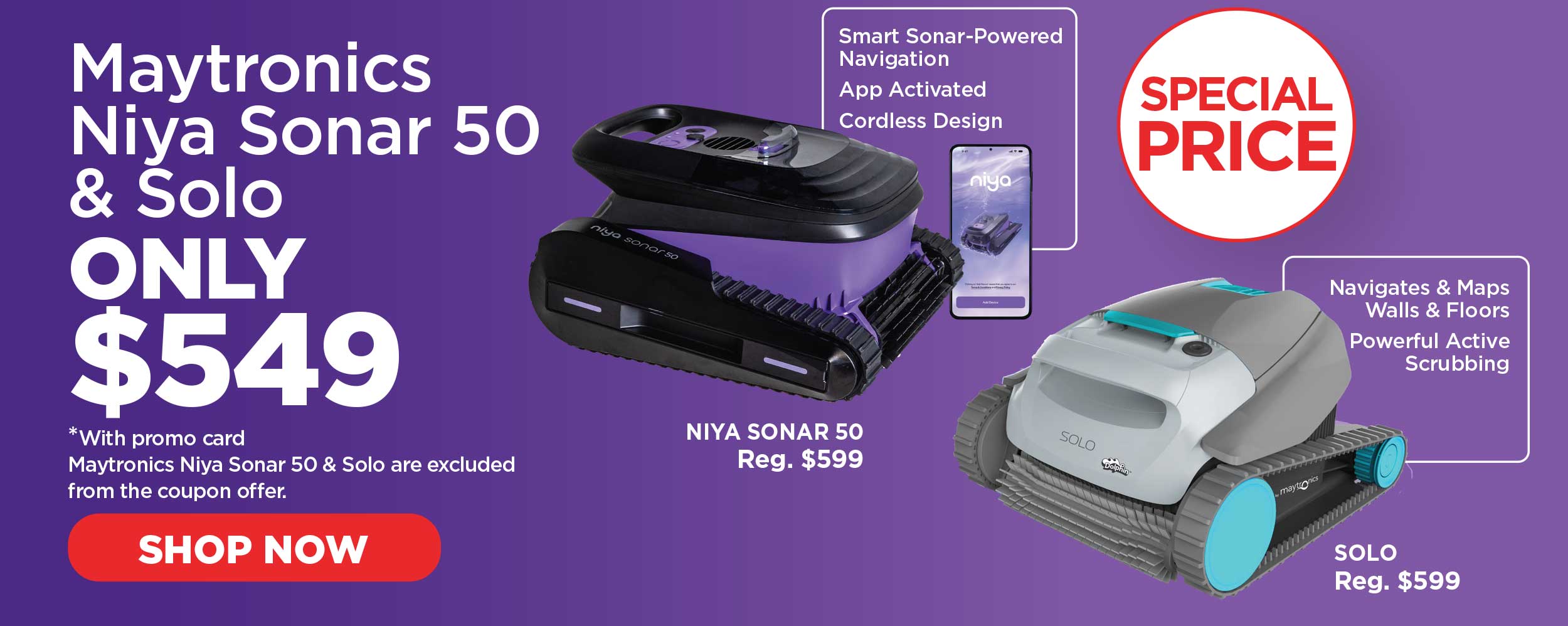 Maytronics Niya Sonar 50 & Solo only $549