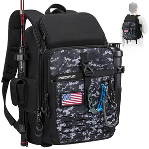 Image of Fishing Backpack with Rod & Gear Holder Black