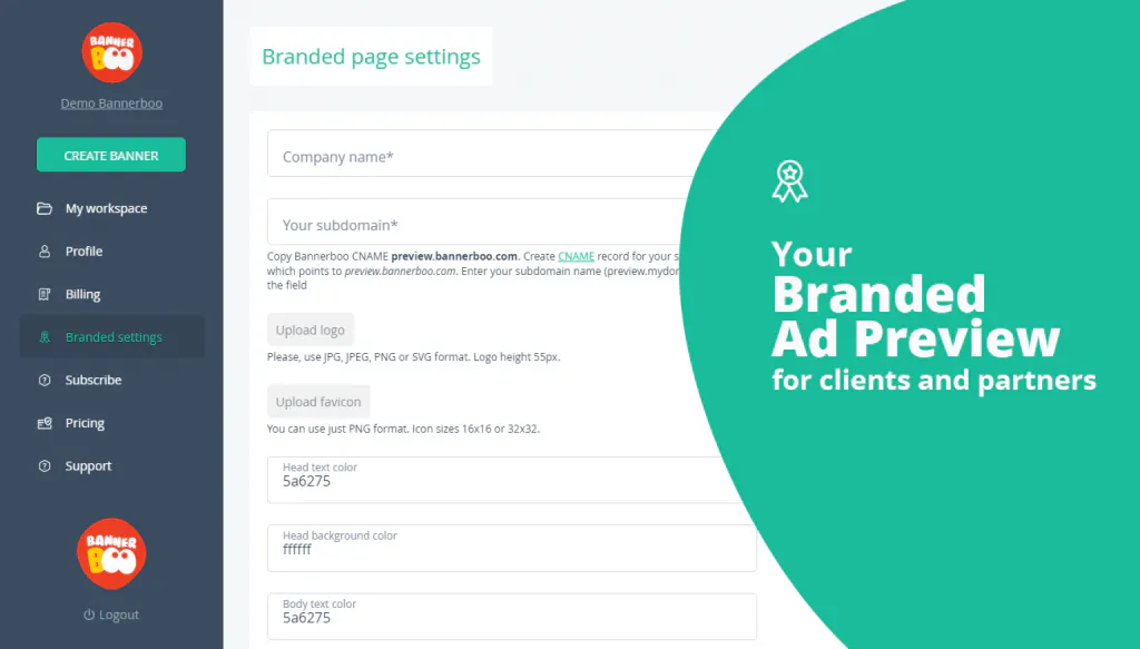 Branded page setting of the banner boo tool preview image