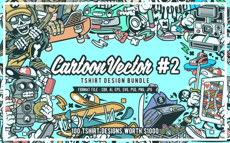 100 Cartoon T-Shirt Designs Bundle