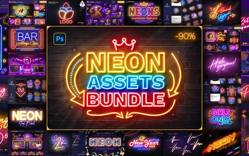 250+ Neon Effect Photoshop Templates Bundle