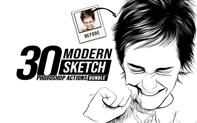 30 Modern Photoshop Sketch Actions Bundle