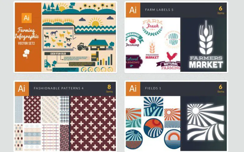 A collage of patterns included in the bundle.