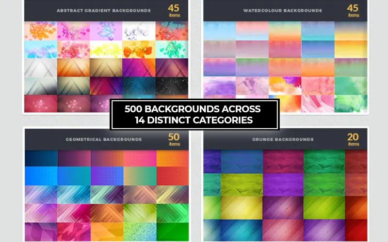 A collage of backgrounds included in the bundle.