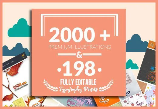 2000+ Premium Illustrations & 198 Fully Editable Typography Presets