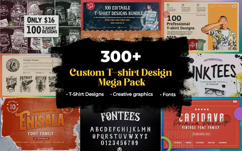 300+ Custom T-shirt Designs Mega Pack