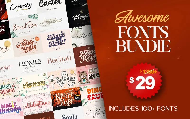 100+ Awesome Fonts Bundle