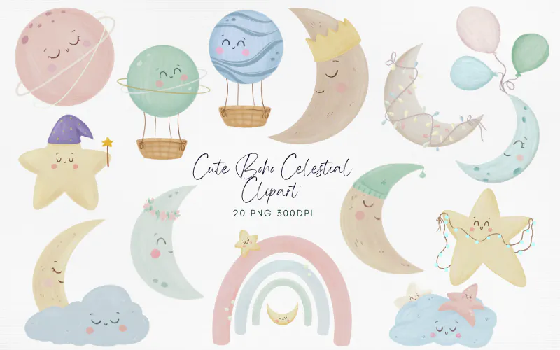 Cute Boho Celestial Clipart