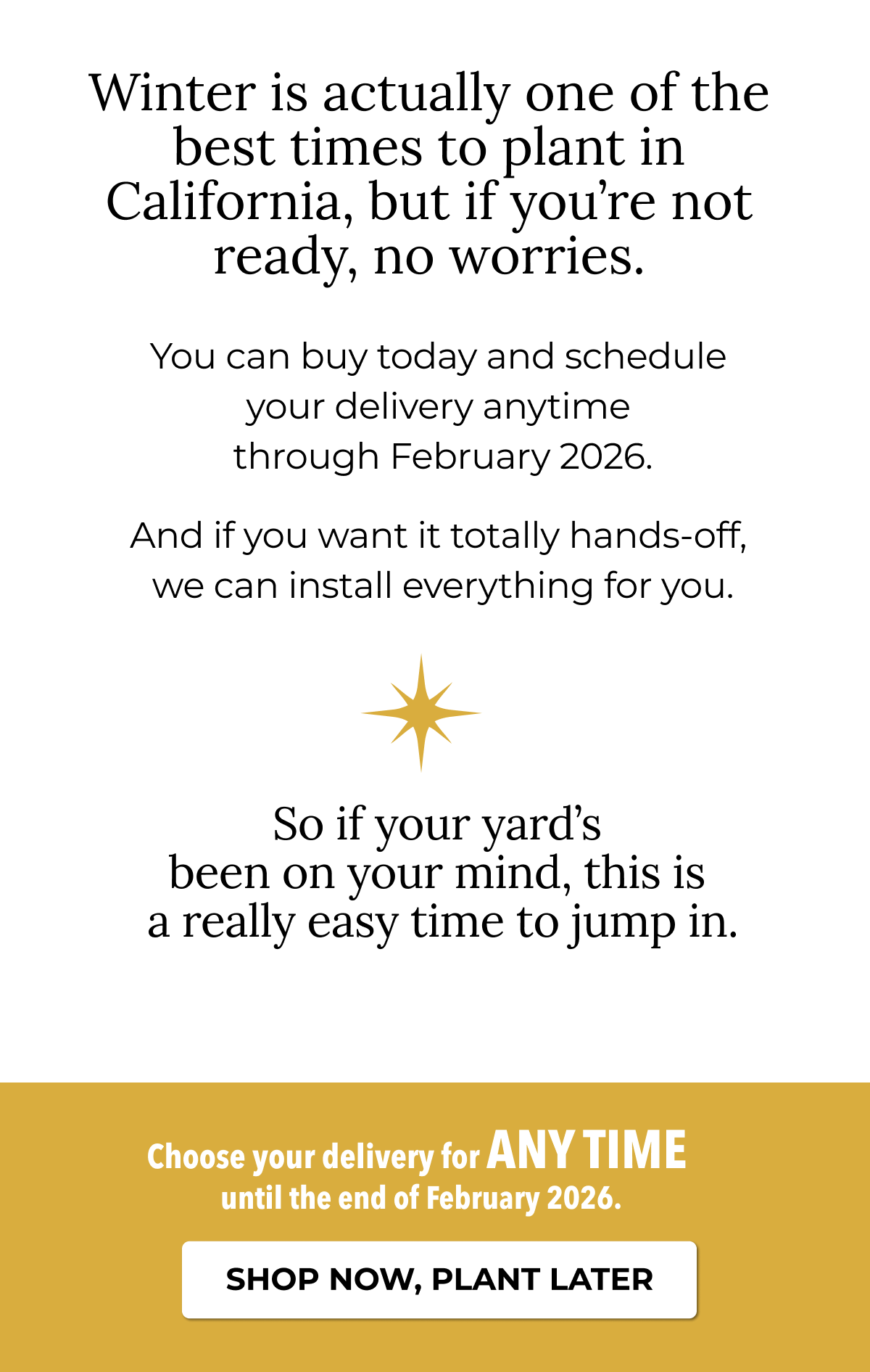 Winter is actually one of the best times to plant in California, but if you're not ready, no worries.