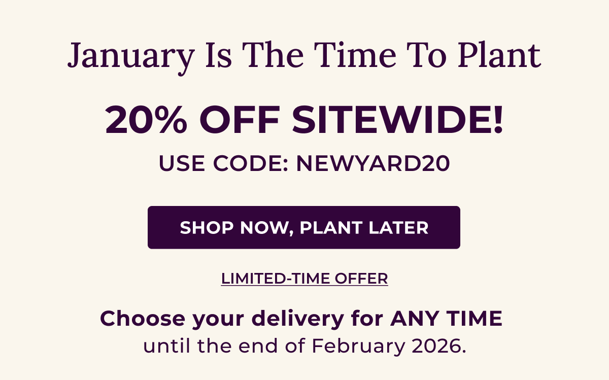 January Is The Time To Plant  20% OFF SITEWIDE! USE CODE: NEWYARD20