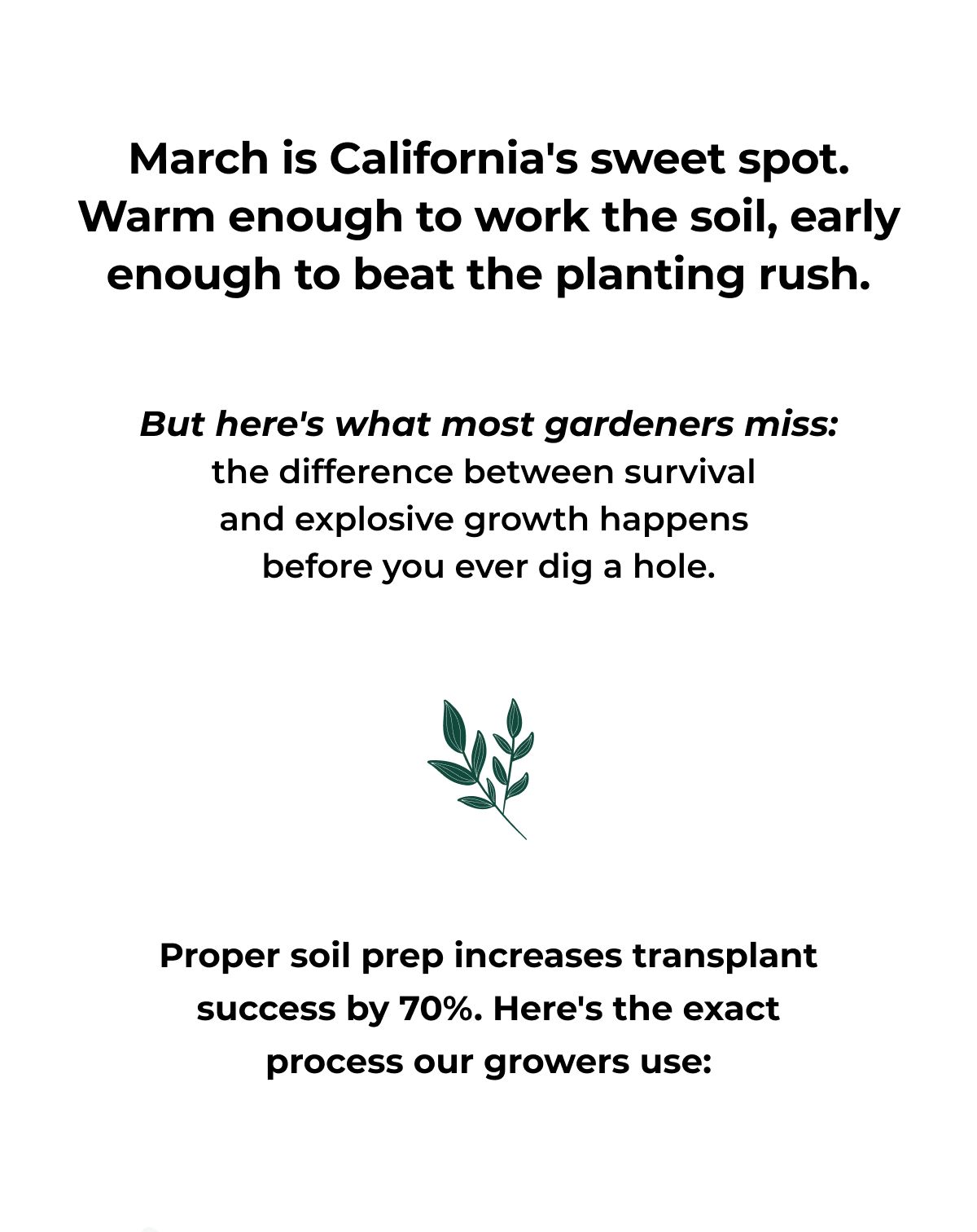 March is California's sweet spot. Warm enough to work the soil, early enough to beat the planting rush.