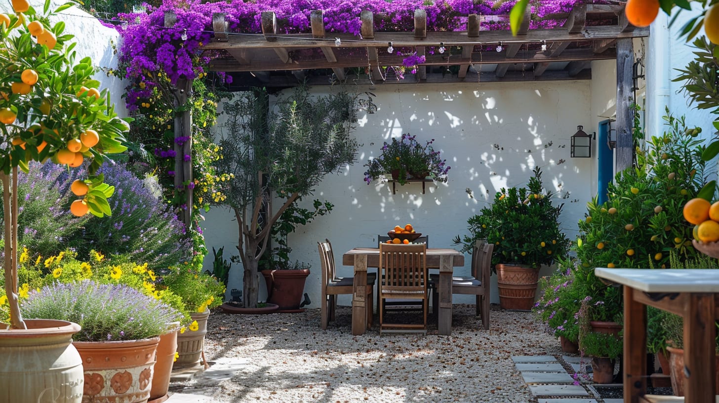 Greek Mediterranean inspired backyard garden