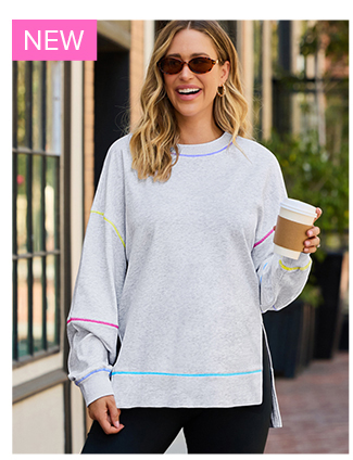 Popvil Embroidered Solid Color Loose Sweatshirt