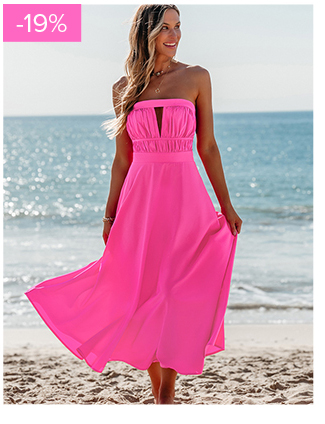 Popvil Solid Color Cut Out Strapless Vacation Midi Dress
