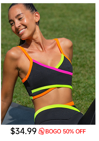 Popvil Color Block Wrap Black Sports Bra