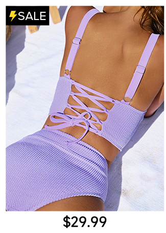 Popvil Eco-Friendly Glitter Lace-Up High-Waist Bikini Set