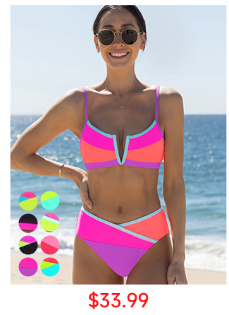 V Wire Color Block Bikini Set