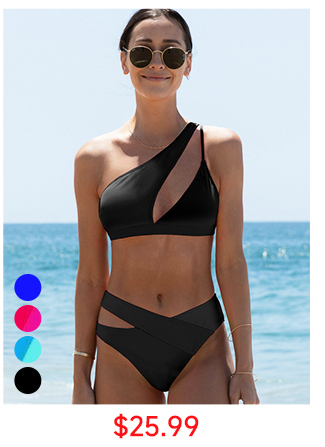 One Shoulder Front Cutout Bikini Set