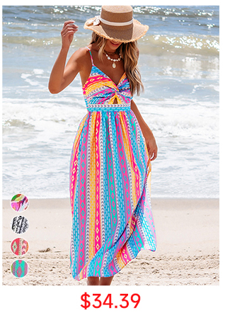 Boho Printed Front Knot Maxi Dress