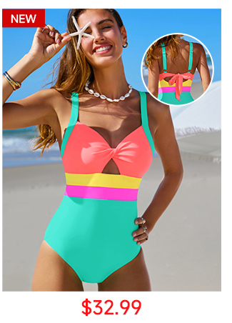 Mint Colorblock Cutout One-Piece Swimsuit